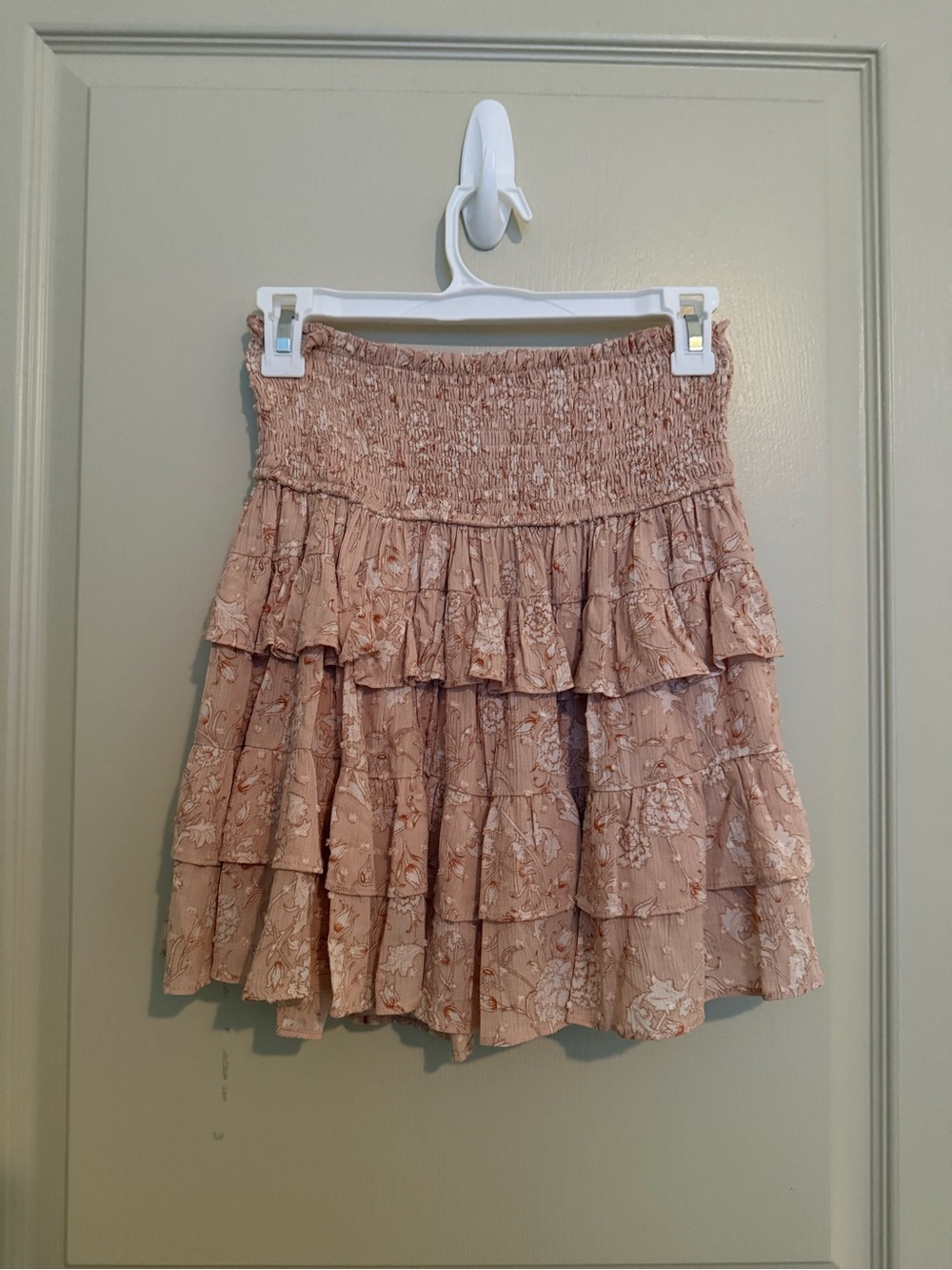 The Impeccable Pig Dusty Rose Floral Tiered Smocked Skater Skirt